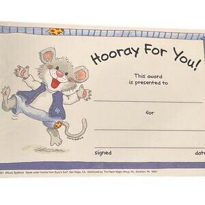 NEW!! Suzy's Zoo Award Certificates ~ Hoorah for You! 8.5”x5.5” ~ for Students
